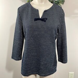 Talbots Petites Navy and White Bow Accent 3/4 Sleeve Top MP